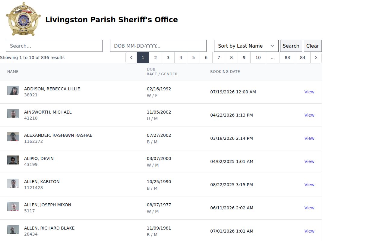 Livingston Parish 24-hour release check on the current TBS jail roster