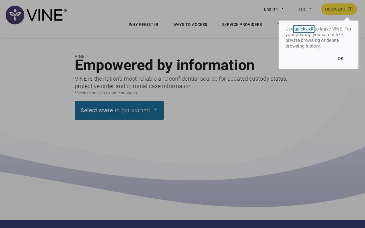 Livingston Parish VINE inmate check using the VINE state selector